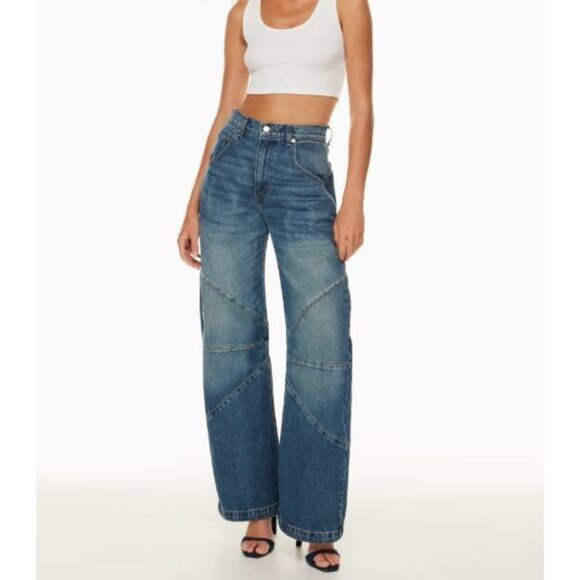 $450 NEW EB DENIM FREDERIC BARREL BLUE WIDE LEG PANTS SZ 26